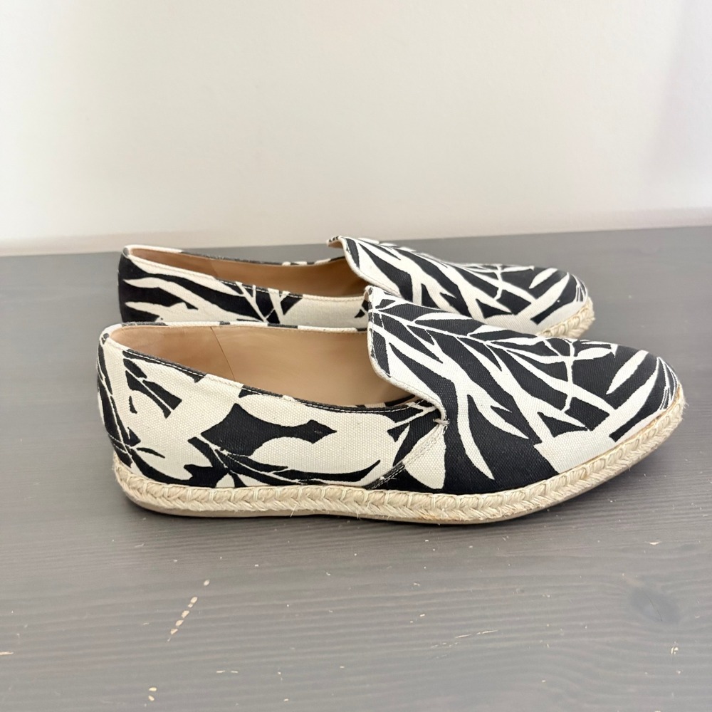 M.Gemi Espadrilles Agio 39.5 Black White Tropical Floral Print Slip On Loafers - Picture 3 of 14